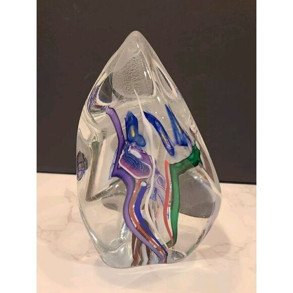 Signed 1996 John K. Walsh Twisted Triangler Studio Art Glass Paperweight EUC